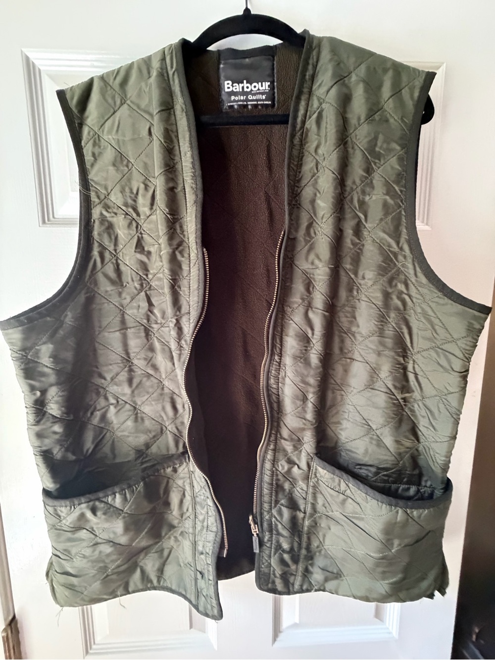 Barbour Polarquilt Waistcoat Zip In Liner Gilet Olive Green Mens Large L 42 44